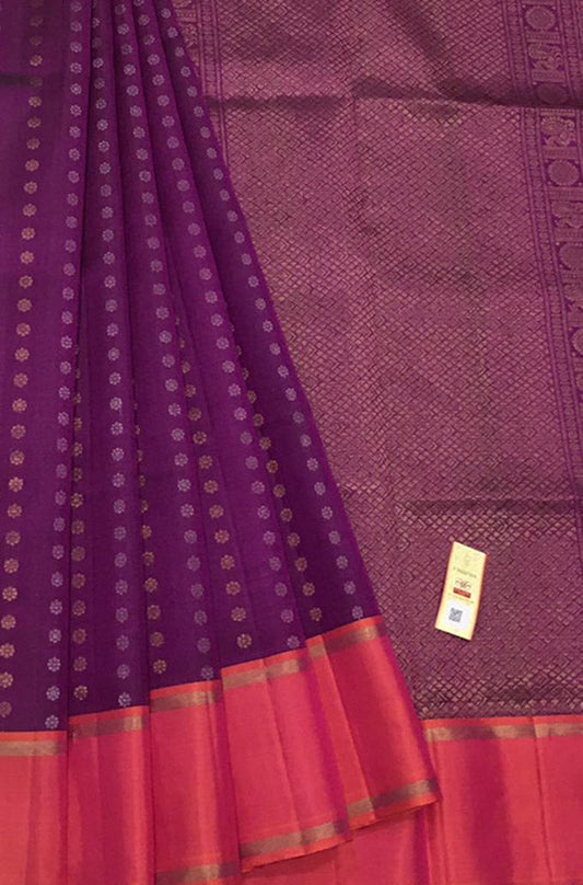 Purple Handloom Kanjeevaram Pure Silk Saree - Luxurion World