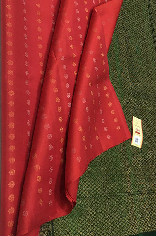 Red Handloom Kanjeevaram Pure Silk Saree - Luxurion World