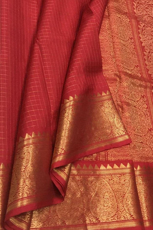 Red Kanjeevaram Handloom Pure Silk Saree - Luxurion World