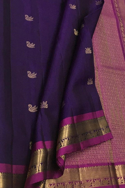 Blue Kanjeevaram Handloom Pure Silk Saree - Luxurion World