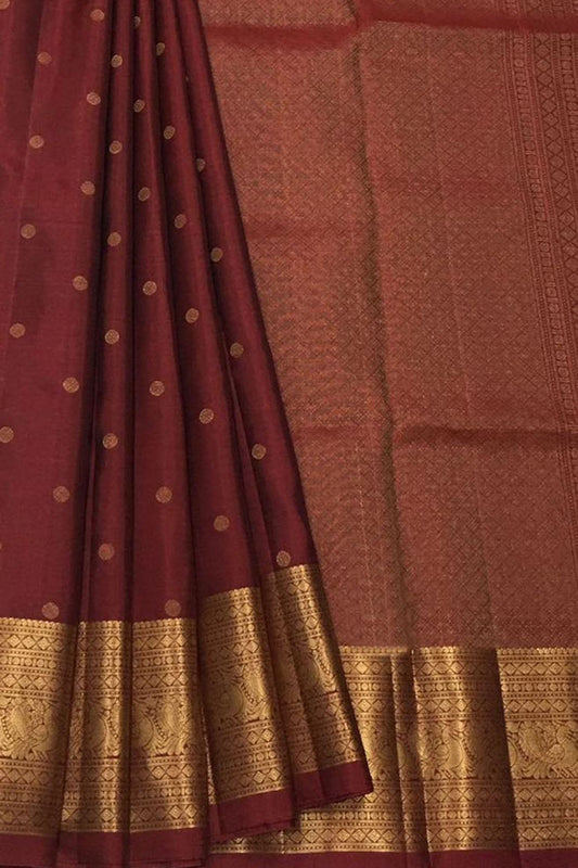 Maroon Kanjeevaram Handloom Pure Silk Saree - Luxurion World