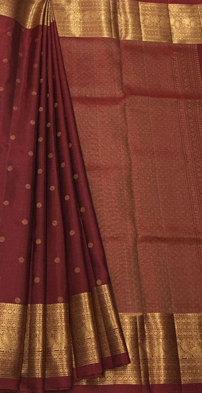 Maroon Kanjeevaram Handloom Pure Silk Saree - Luxurion World