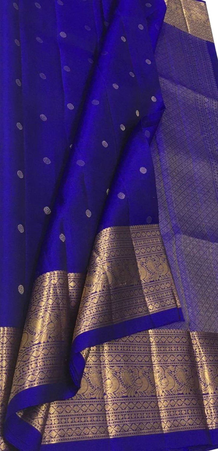Blue Kanjeevaram Handloom Pure Silk Saree - Luxurion World