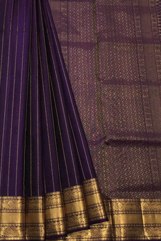 Purple Kanjeevaram Handloom Pure Silk Saree - Luxurion World