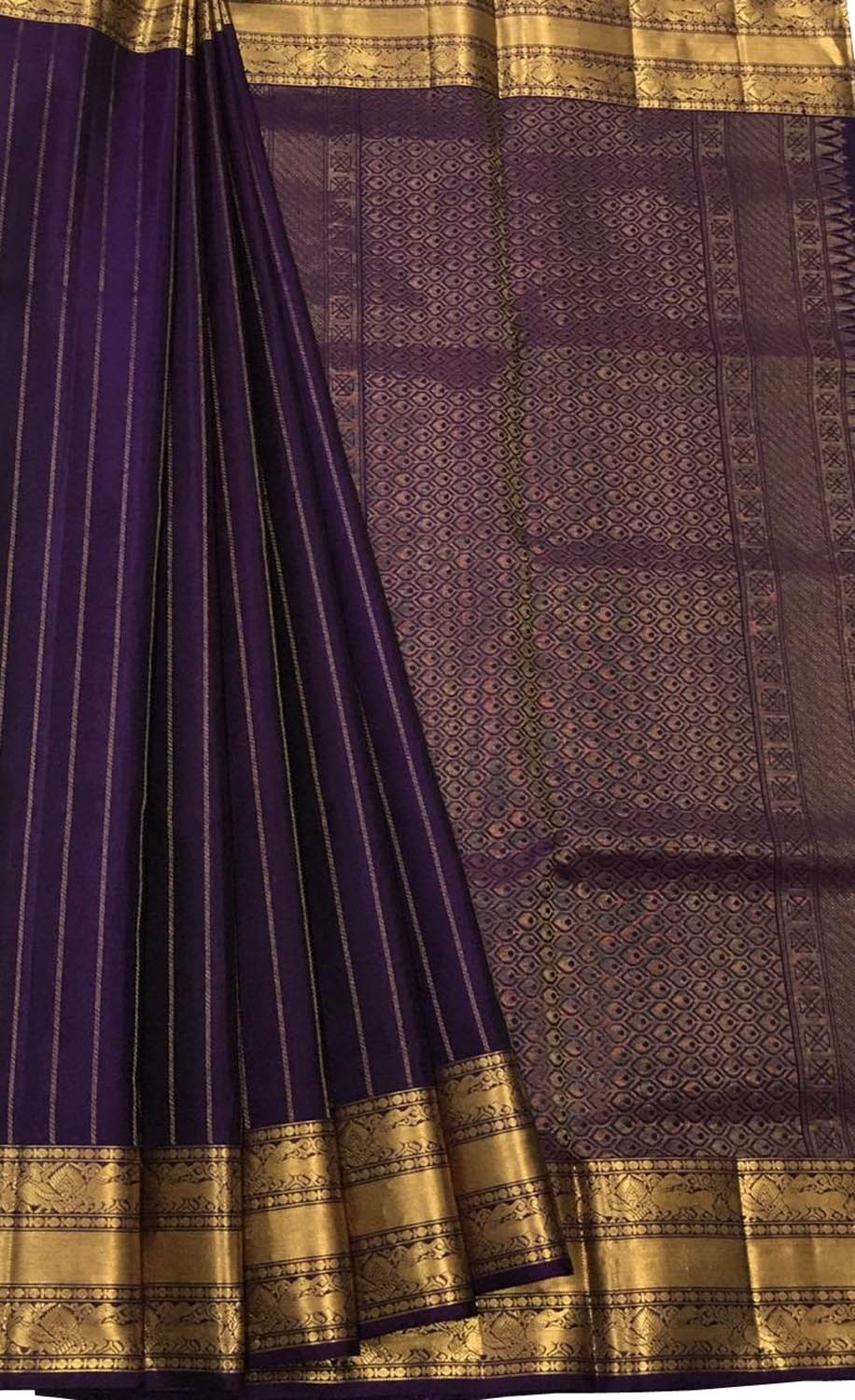 Purple Kanjeevaram Handloom Pure Silk Saree - Luxurion World