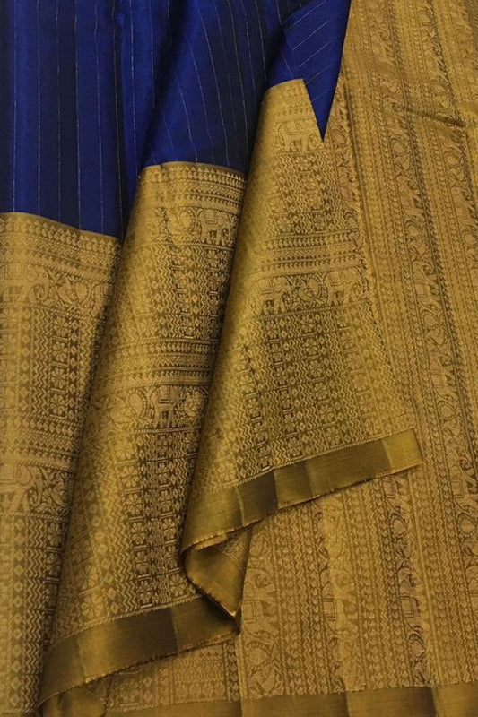 Blue Kanjeevaram Handloom Pure Silk Saree - Luxurion World
