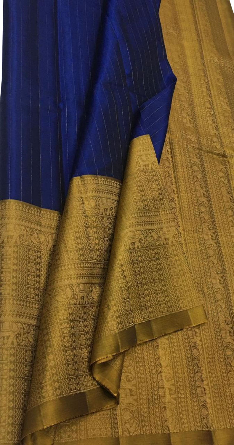 Blue Kanjeevaram Handloom Pure Silk Saree - Luxurion World