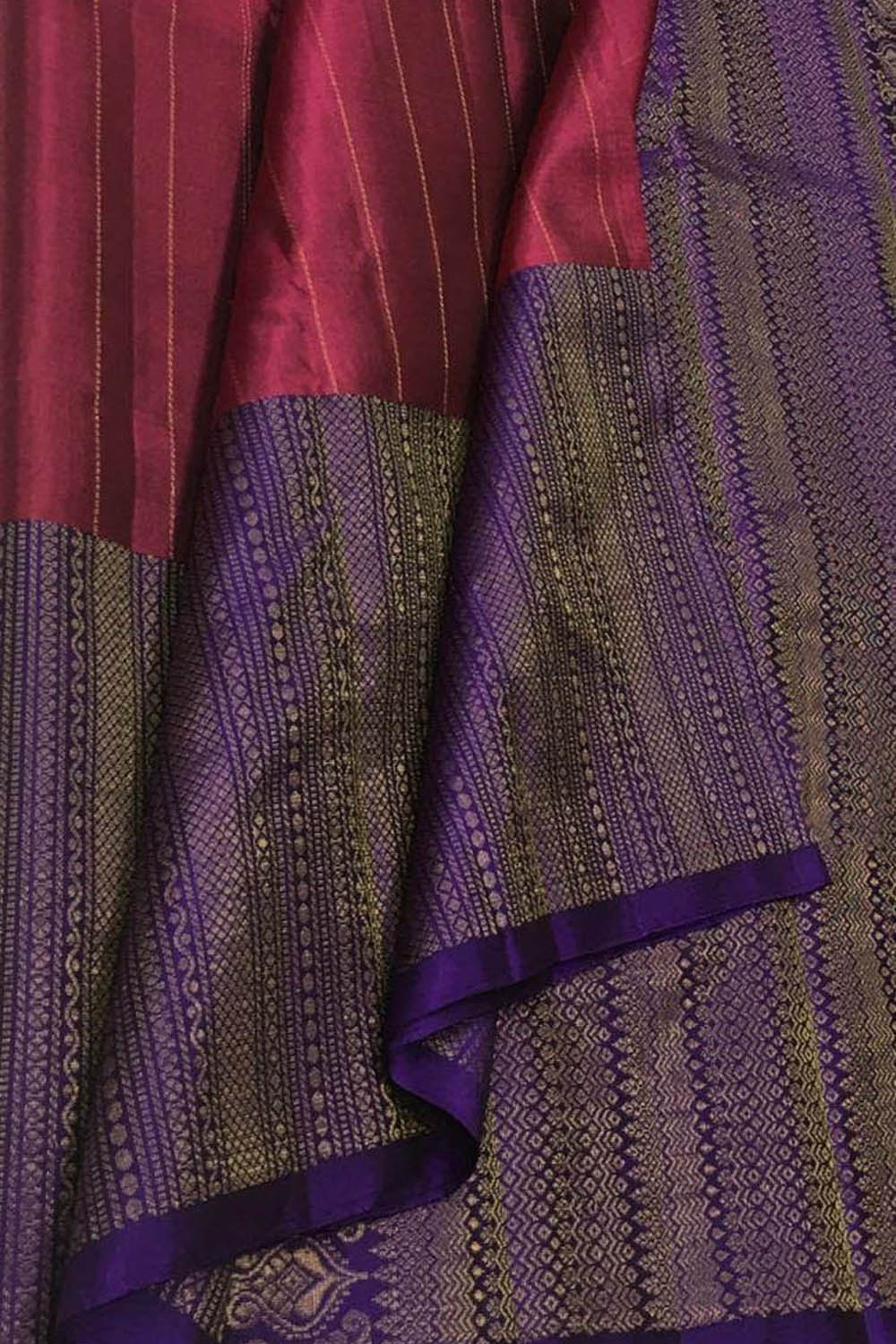Purple And Pink Kanjeevaram Handloom Pure Silk Saree - Luxurion World