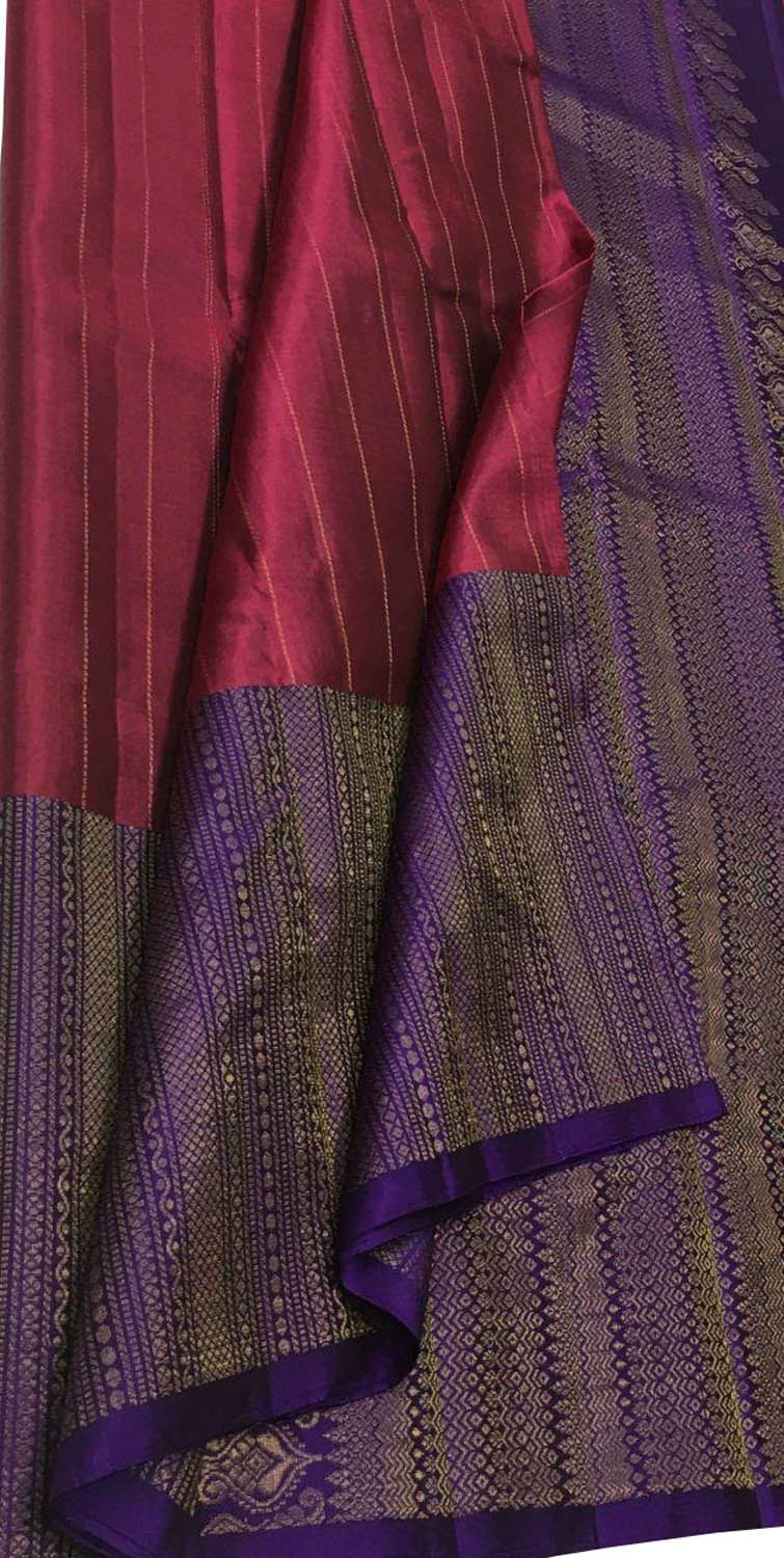 Purple And Pink Kanjeevaram Handloom Pure Silk Saree - Luxurion World