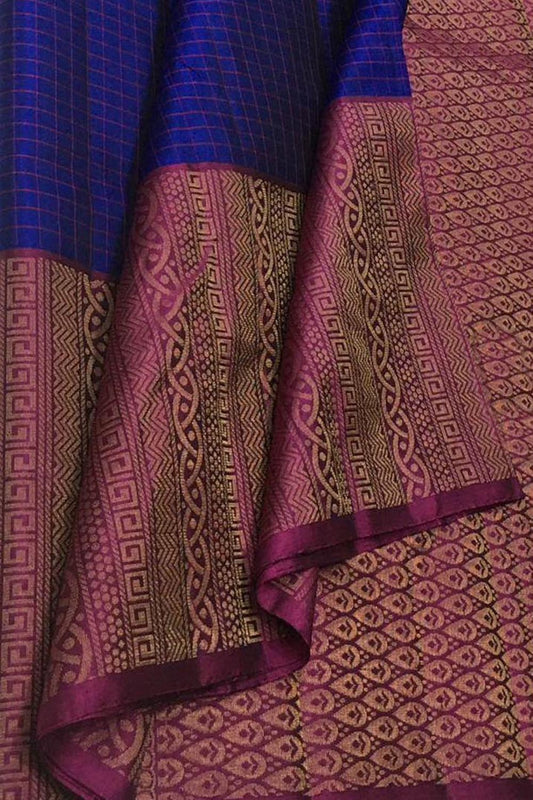 Blue Kanjeevaram Handloom Pure Silk Saree - Luxurion World