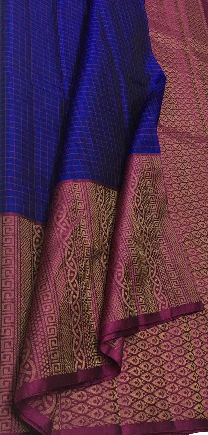 Blue Kanjeevaram Handloom Pure Silk Saree - Luxurion World