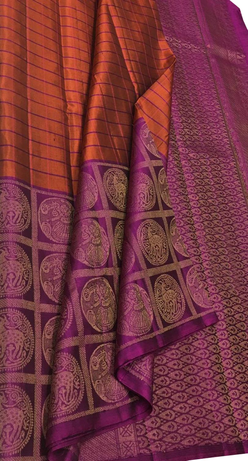Brown Kanjeevaram Handloom Pure Silk Saree - Luxurion World