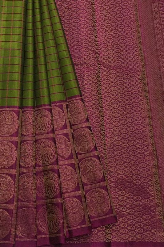 Green Kanjeevaram Handloom Pure Silk Saree - Luxurion World