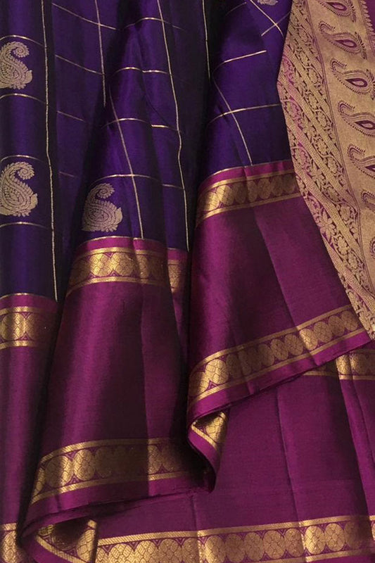 Purple Kanjeevaram Handloom Pure Silk Saree - Luxurion World