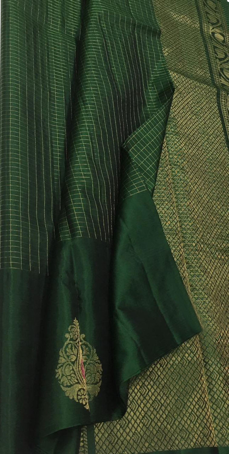 Green Kanjeevaram Handloom Pure Silk Saree - Luxurion World