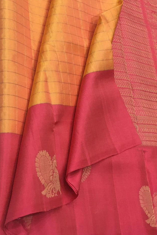 Yellow Kanjeevaram Handloom Pure Silk Saree - Luxurion World