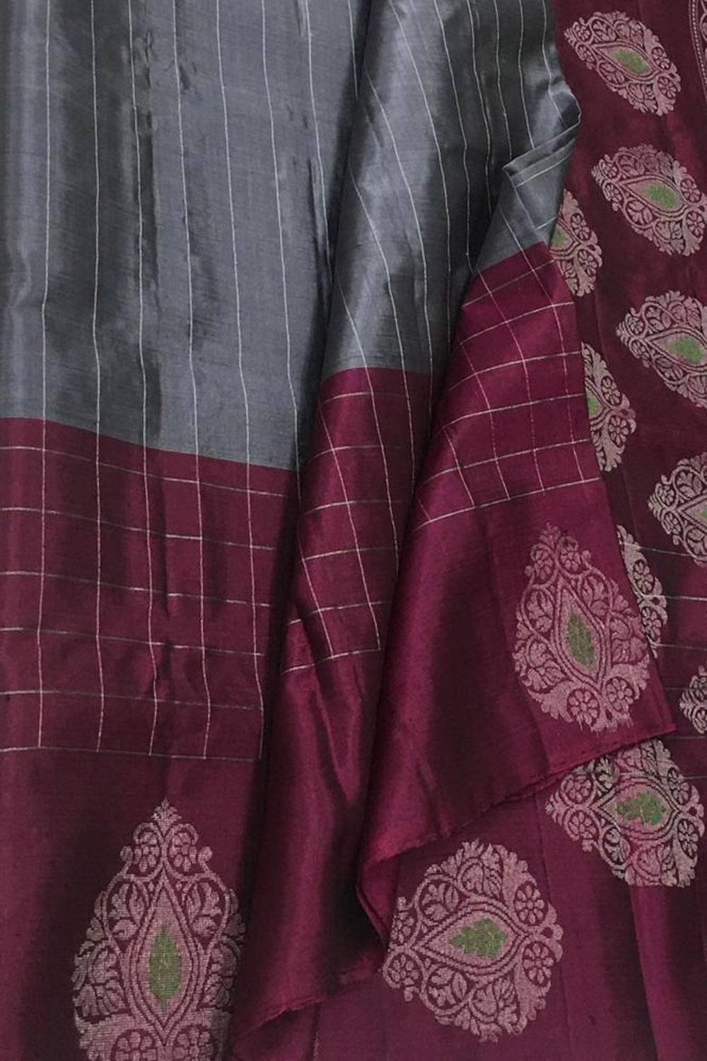 Grey Kanjeevaram Handloom Pure Silk Saree - Luxurion World