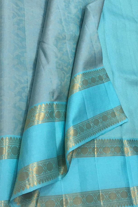 Blue Kanjeevaram Handloom Pure Silk Saree - Luxurion World