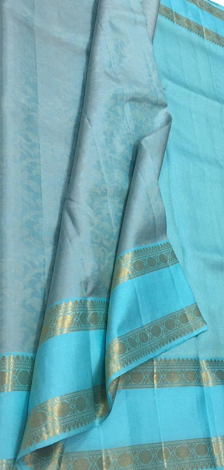 Blue Kanjeevaram Handloom Pure Silk Saree - Luxurion World