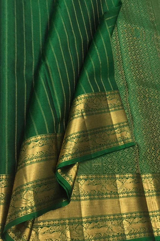 Green Kanjeevaram Handloom Pure Silk Saree - Luxurion World