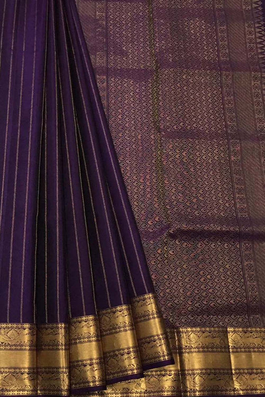 Purple Kanjeevaram Handloom Pure Silk Saree - Luxurion World