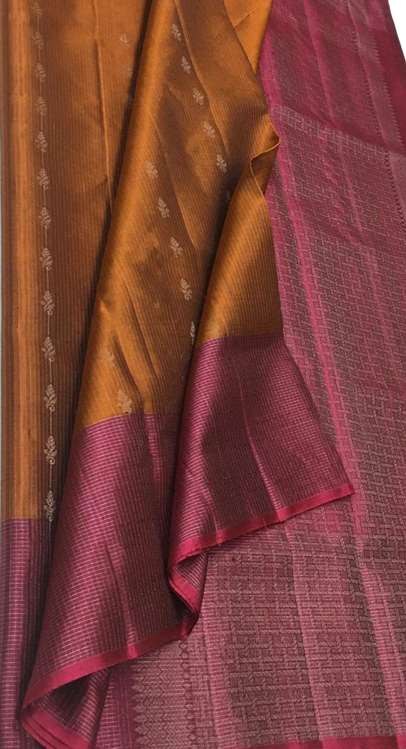 Brown Kanjeevaram Handloom Pure Silk Saree - Luxurion World