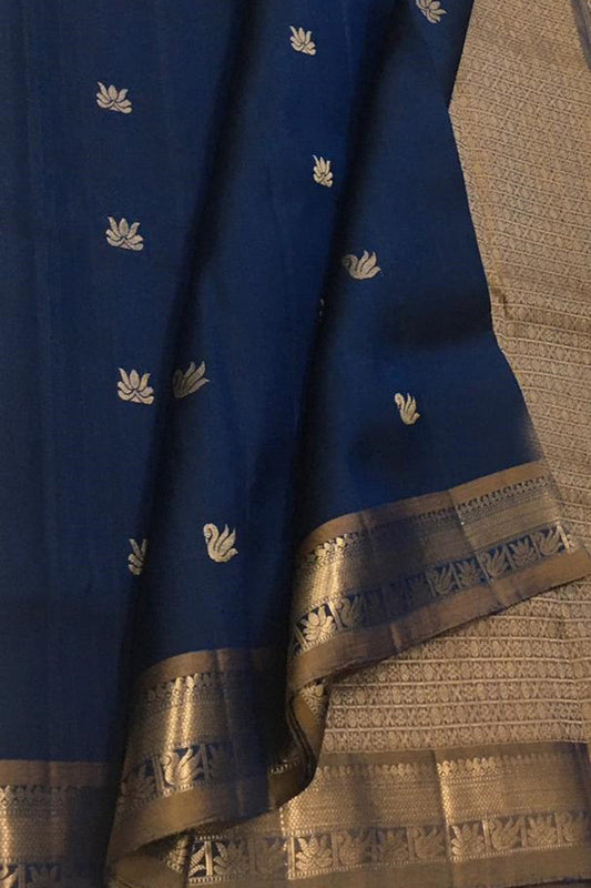 Blue Kanjeevaram Handloom Pure Silk Saree - Luxurion World