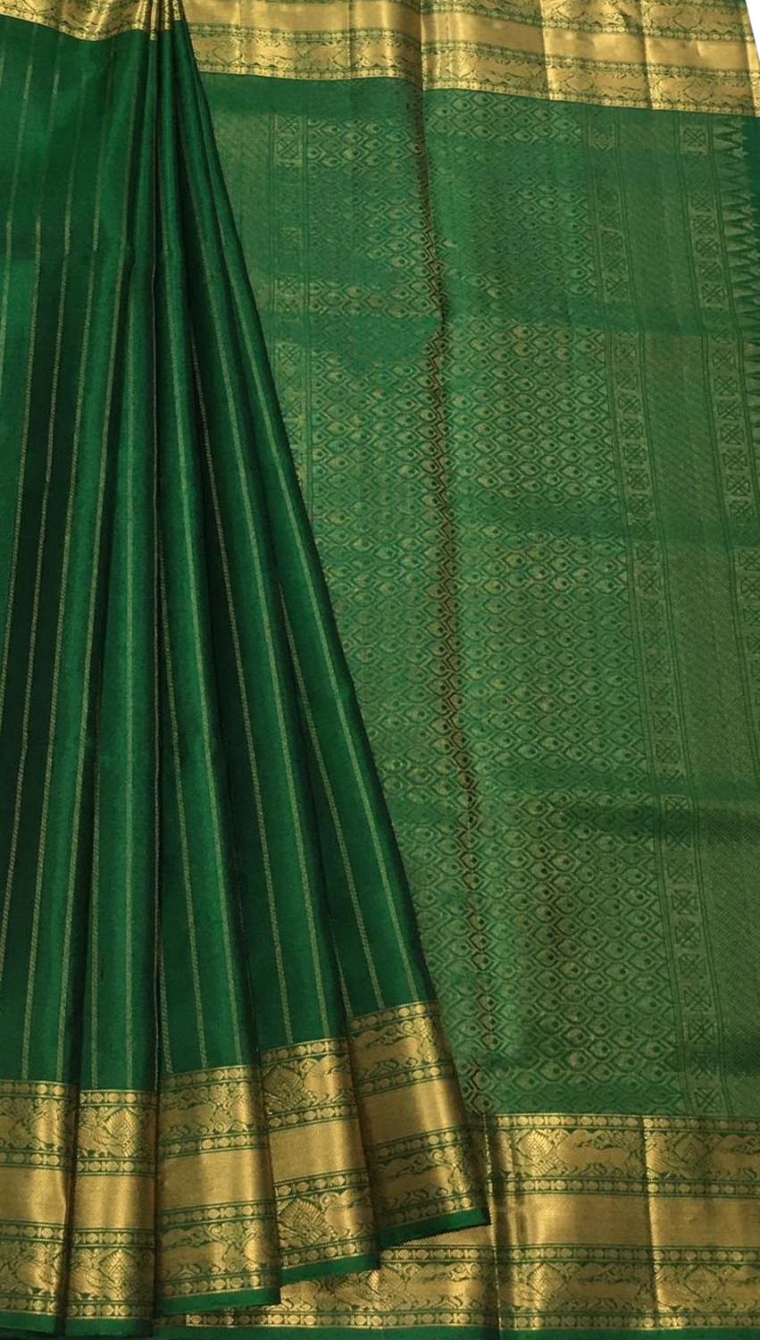 Exquisite Green Kanjeevaram Handloom Pure Silk Saree: Timeless Elegance - Luxurion World