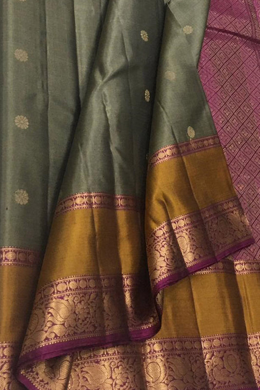 Elegant Grey Kanjeevaram Handloom Pure Silk Saree - Luxurion World