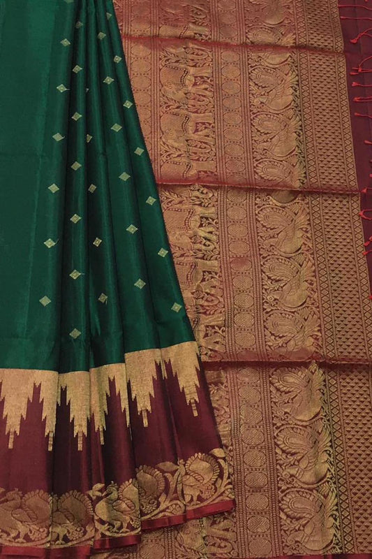 Elegant Green Kanjeevaram Handloom Pure Silk Saree - Luxurion World
