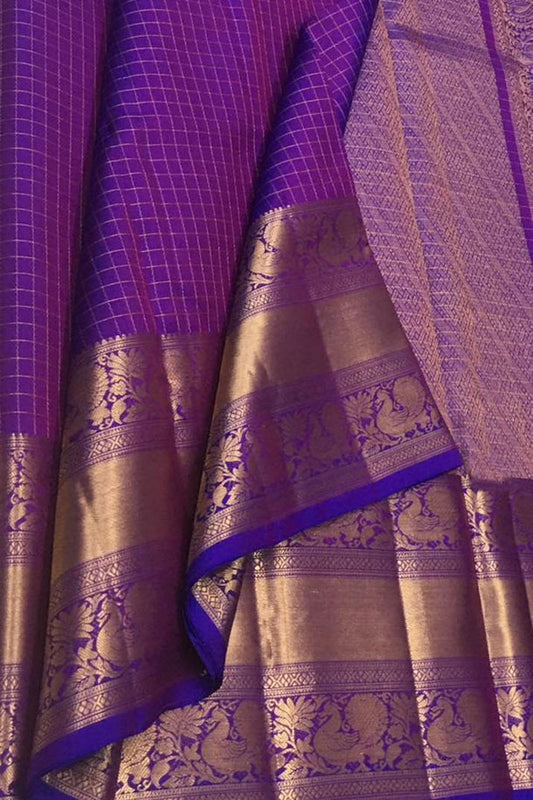 Elegant Purple Kanjeevaram Handloom Pure Silk Saree - Luxurion World
