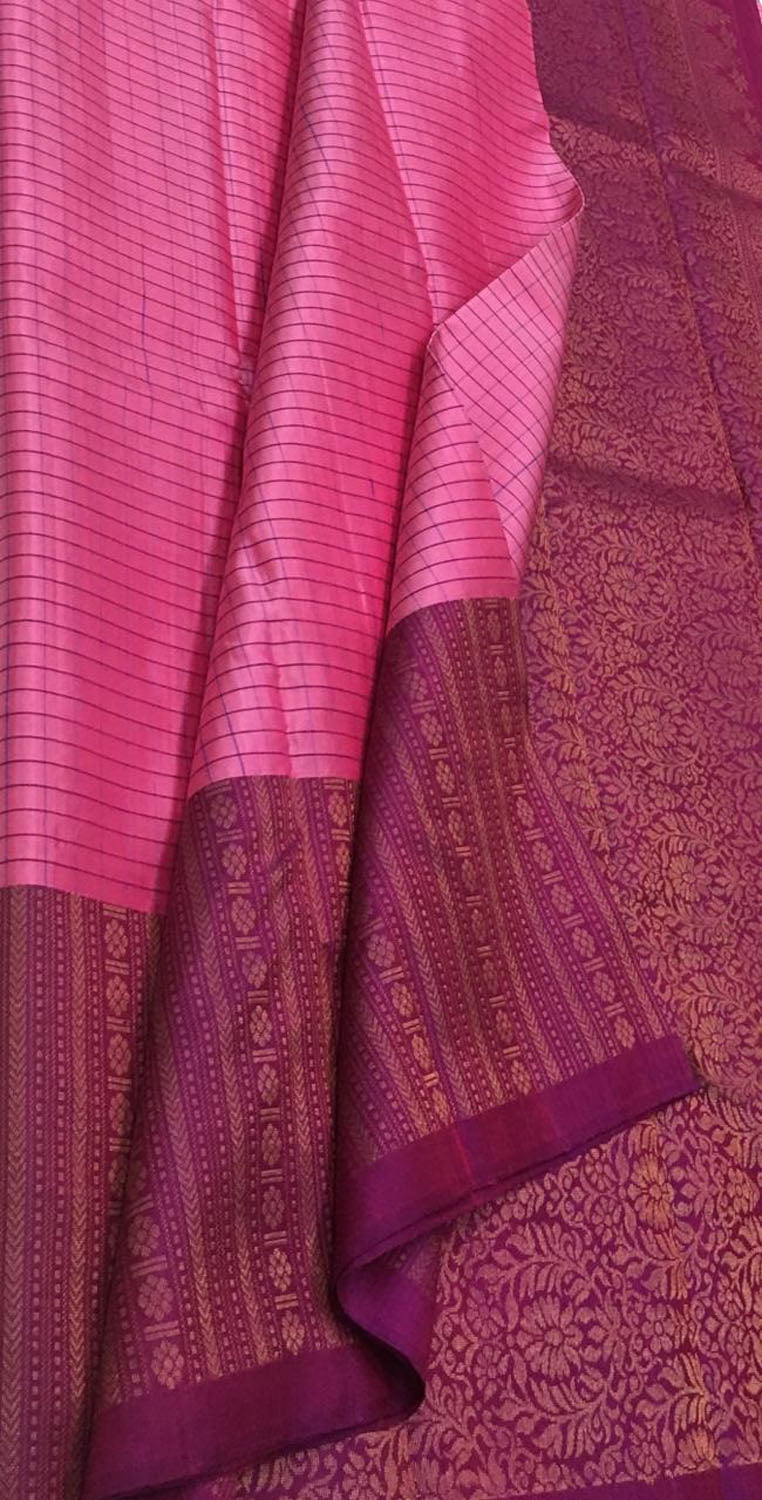 Elegant Pink Kanjeevaram Handloom Pure Silk Saree - Luxurion World