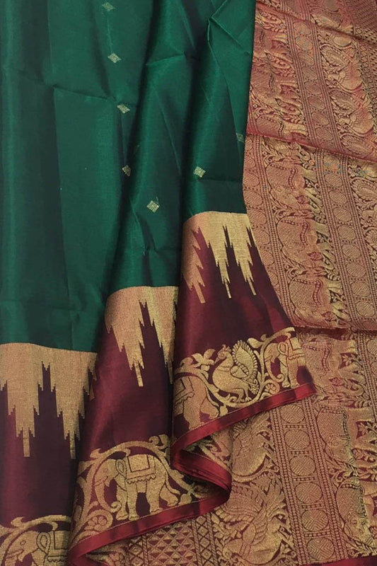 Exquisite Green Kanjeevaram Handloom Pure Silk Saree: Timeless Elegance - Luxurion World