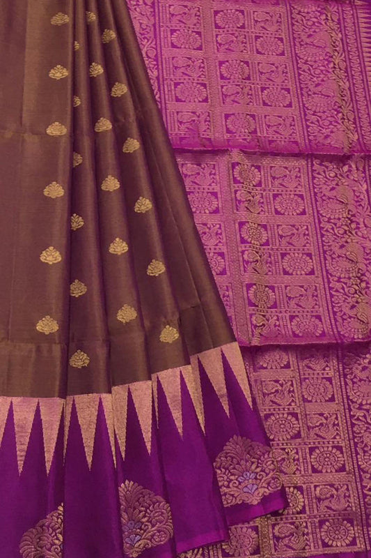 Elegant Brown Kanjeevaram Handloom Pure Silk Saree - Luxurion World