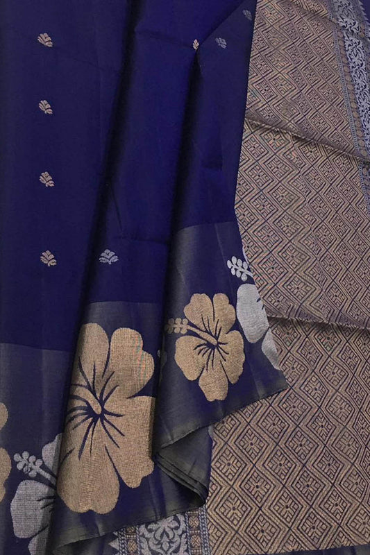 Exquisite Blue Kanjeevaram Handloom Pure Silk Saree: Timeless Elegance - Luxurion World