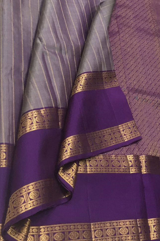 Elegant Purple Kanjeevaram Handloom Pure Silk Saree - Luxurion World
