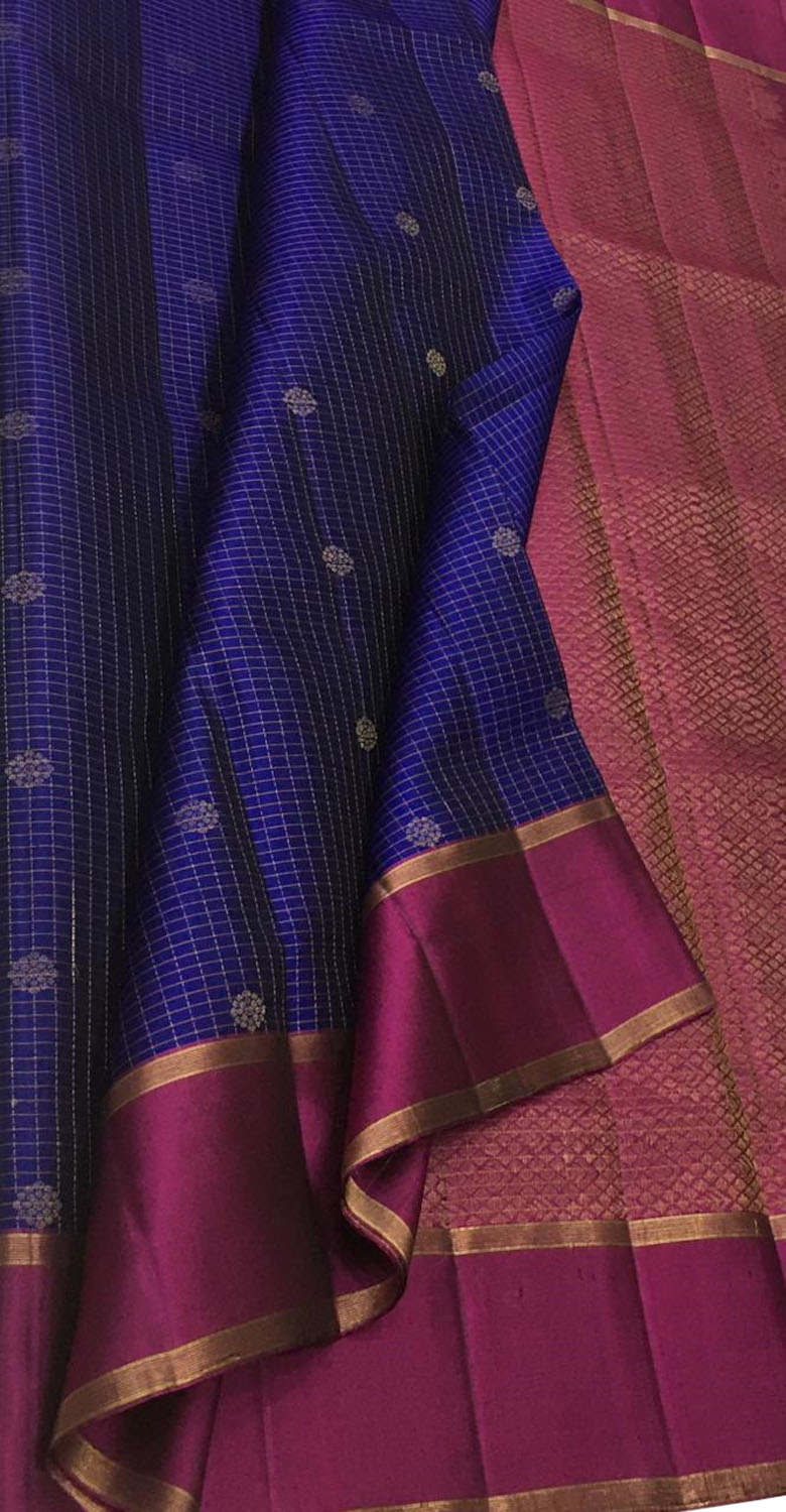 Royal Blue Kanjeevaram Silk Saree - Handloom Pure - Luxurion World