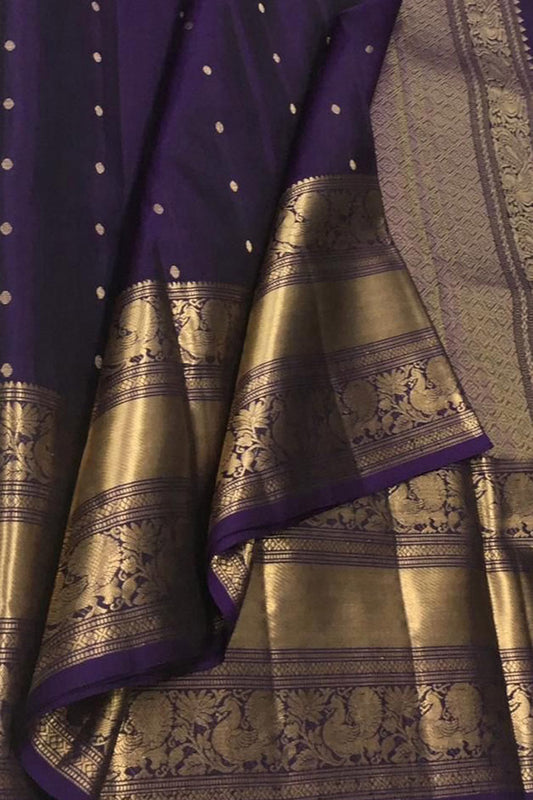 Blue Kanjeevaram Pure Silk Saree: Handloom Elegance