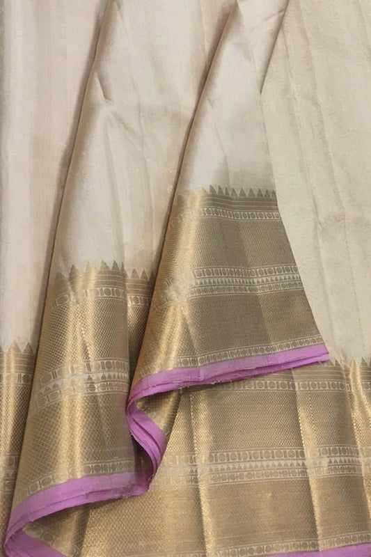 Exquisite Off White Kanjeevaram Pure Silk Saree - Luxurion World