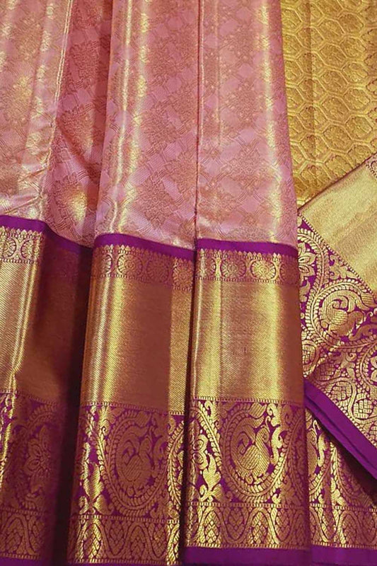 Pink Kanjeevaram Handloom Pure Silk Saree - Luxurion World