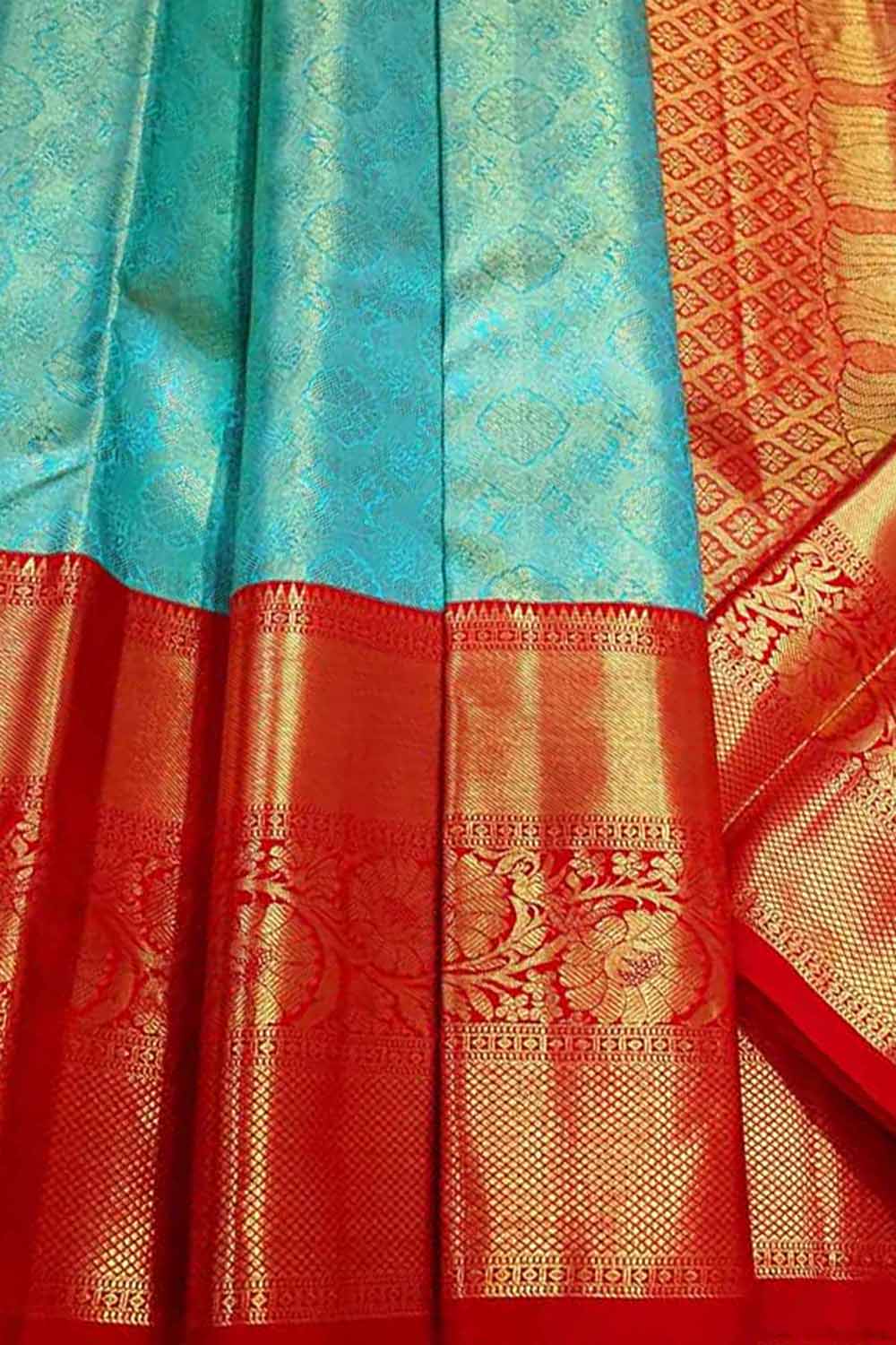 Blue Kanjeevaram Handloom Pure Silk Saree - Luxurion World