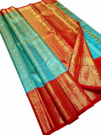 Blue Kanjeevaram Handloom Pure Silk Saree - Luxurion World