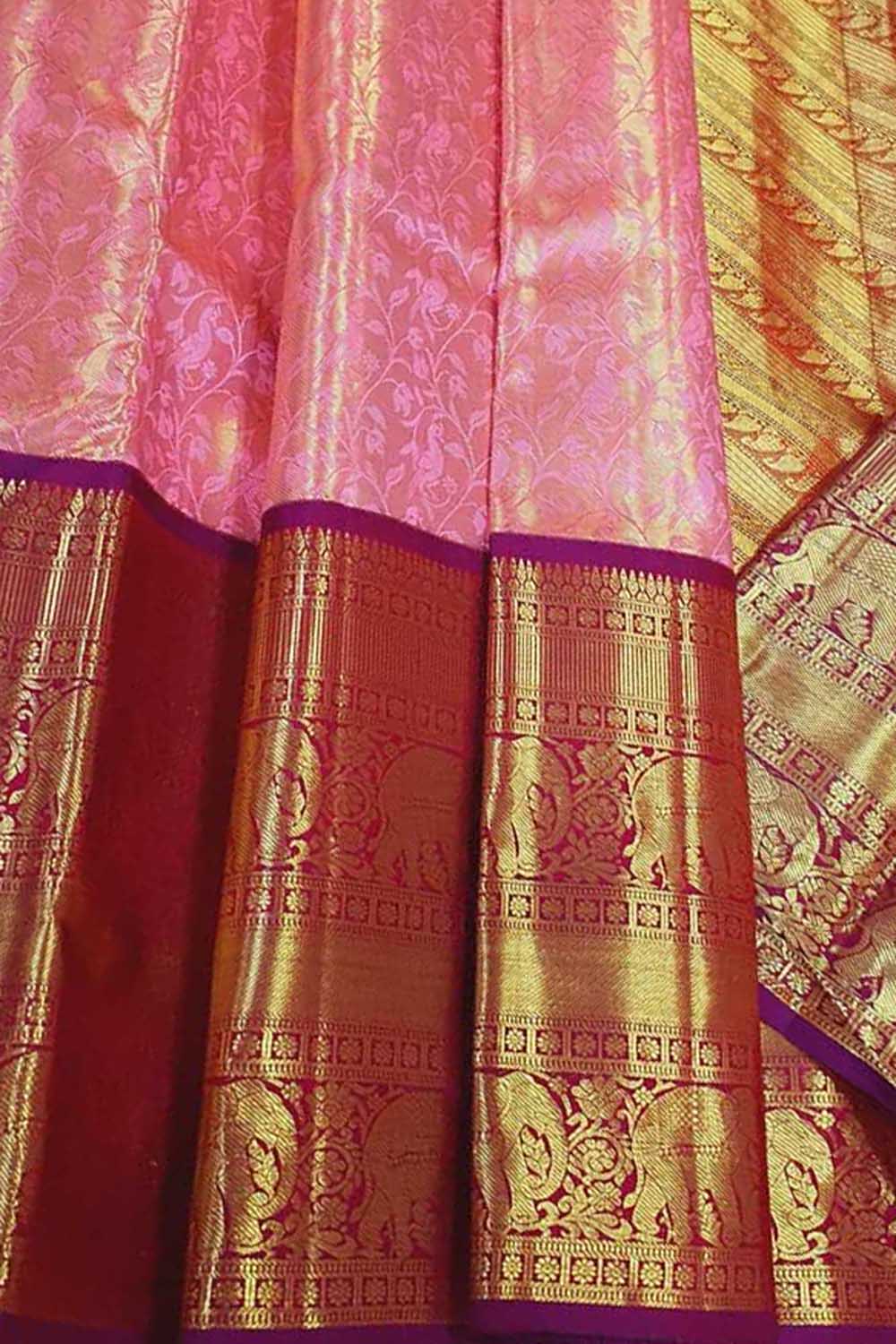 Pink Kanjeevaram Handloom Pure Silk Saree - Luxurion World