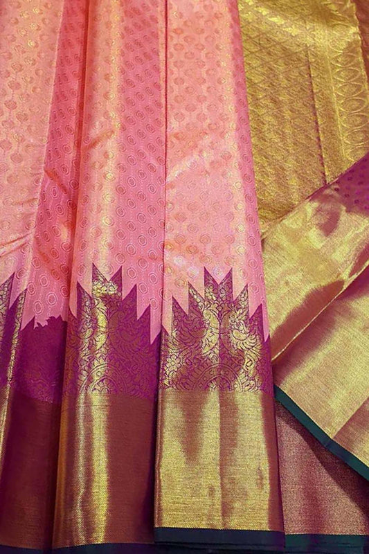 Pink Kanjeevaram Handloom Pure Silk Saree - Luxurion World