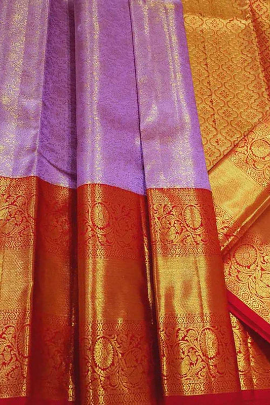 Purple Kanjeevaram Handloom Pure Silk Saree - Luxurion World