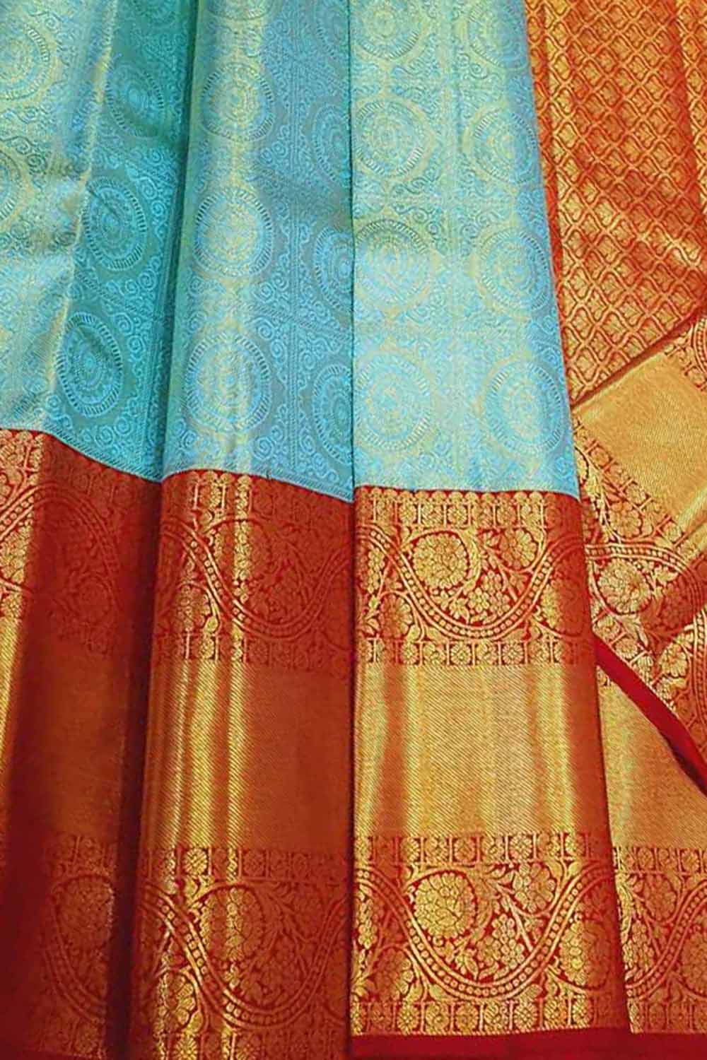 Blue Kanjeevaram Handloom Pure Silk Saree - Luxurion World