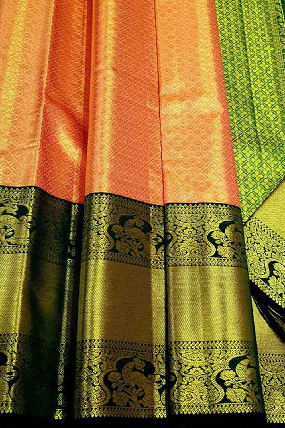 Orange Kanjeevaram Handloom Pure Silk Saree - Luxurion World
