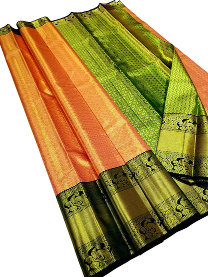 Orange Kanjeevaram Handloom Pure Silk Saree - Luxurion World