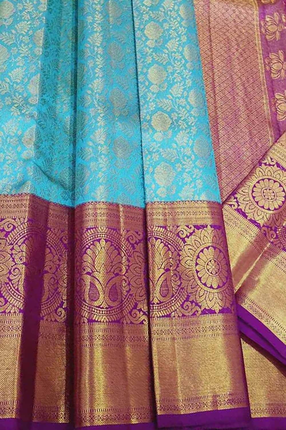 Blue Kanjeevaram Handloom Pure Silk Saree - Luxurion World