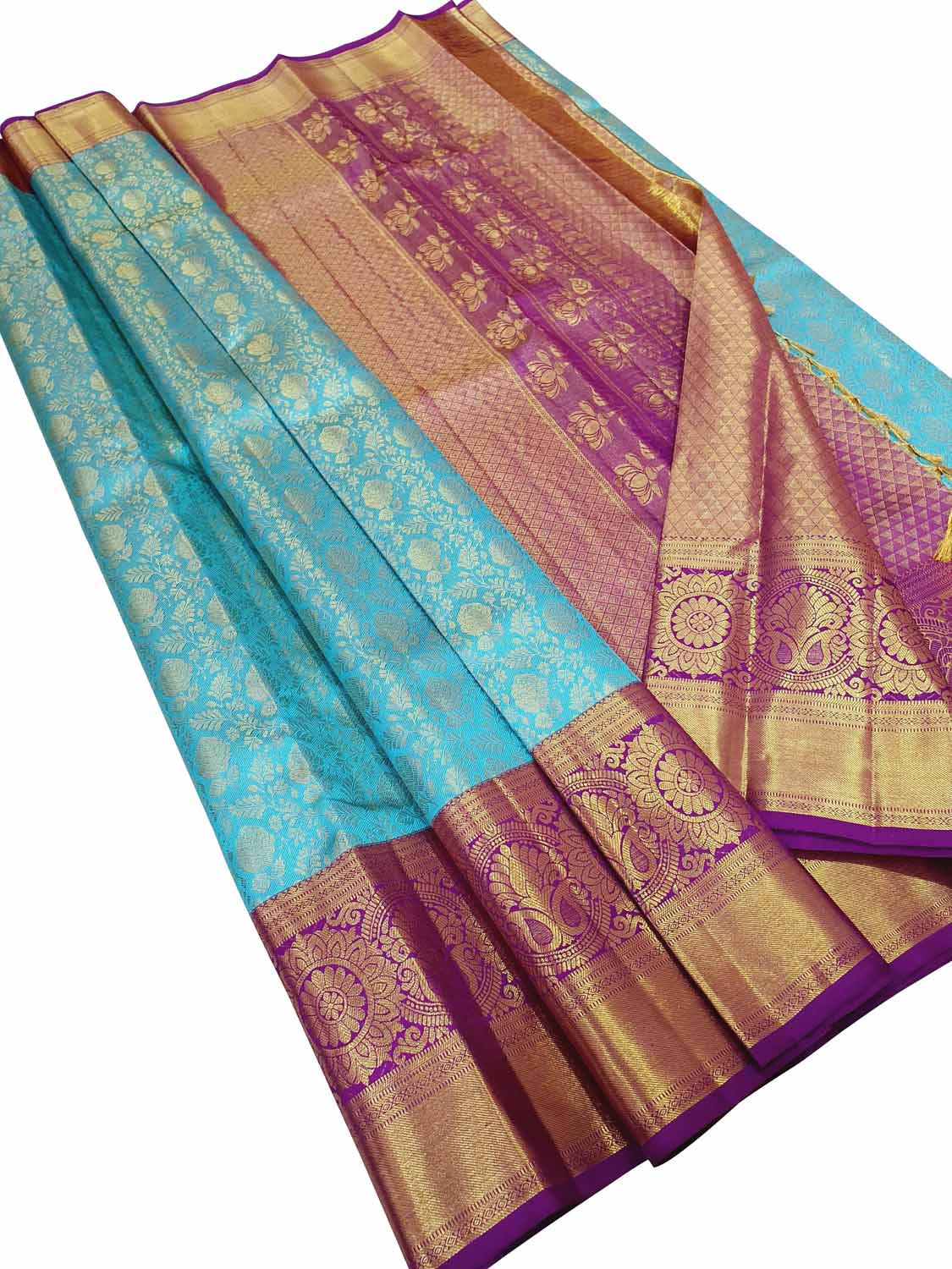 Blue Kanjeevaram Handloom Pure Silk Saree - Luxurion World